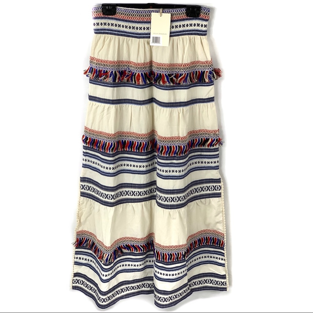 Picot-Trimmed Embroidered Cotton Maxi Skirt